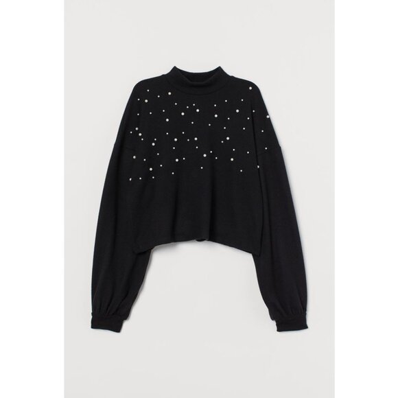H&M Black + White Beaded Embellished Pearl Pullover Sweater + Matching Headband - Picture 2 of 6